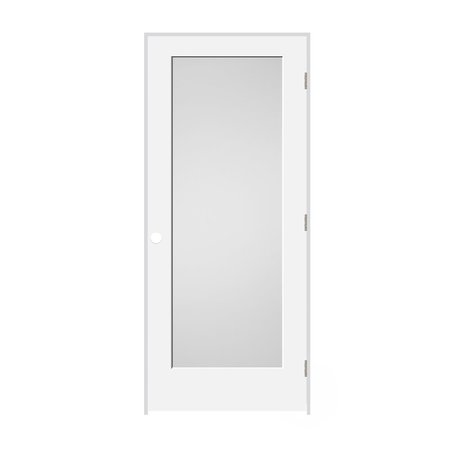 TRIMLITE 26"x80"x13/8" Primed 1Panel White Lami Glass Interior Shaker 49/16" LH Prehung 2268pri8401GLLH154916